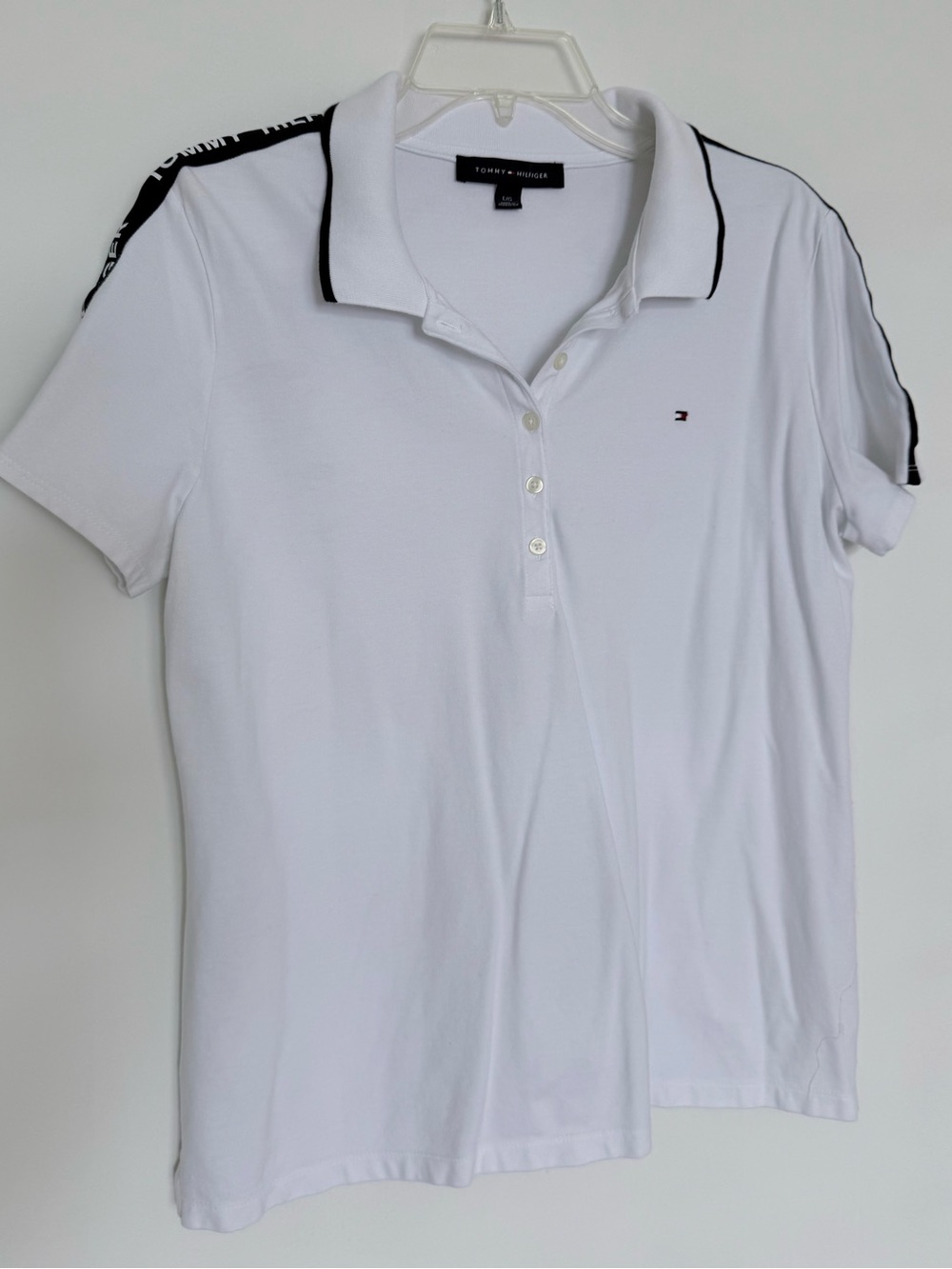 Tommy Hilfiger Women’s White Polo Top with Black Trim